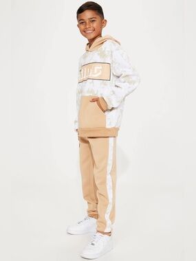 “King” Fashion Nova Kids Tan and White Jogger Set